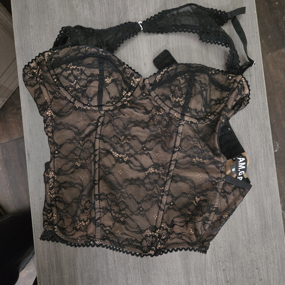 I.AM.GIA Black Lace Bustier Top